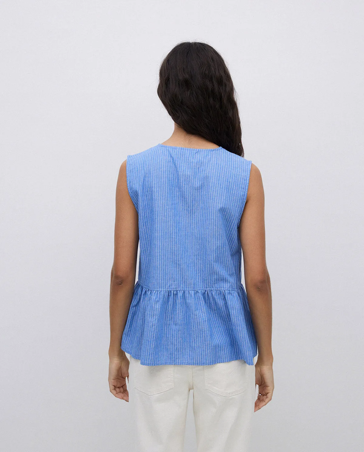 Yerse | Bow Tied Front Peplum Striped Tank Blouse- Blue sold by Fort product image thumbnail 4