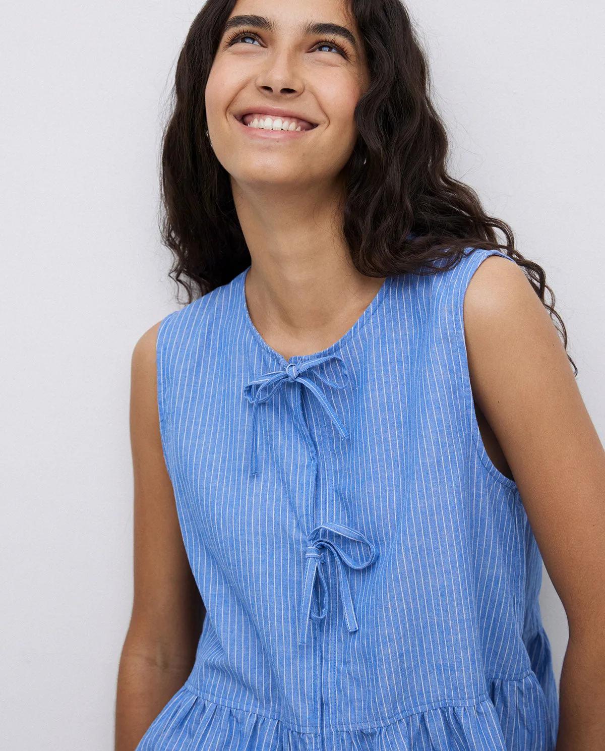 Yerse | Bow Tied Front Peplum Striped Tank Blouse- Blue sold by Fort product image thumbnail 3
