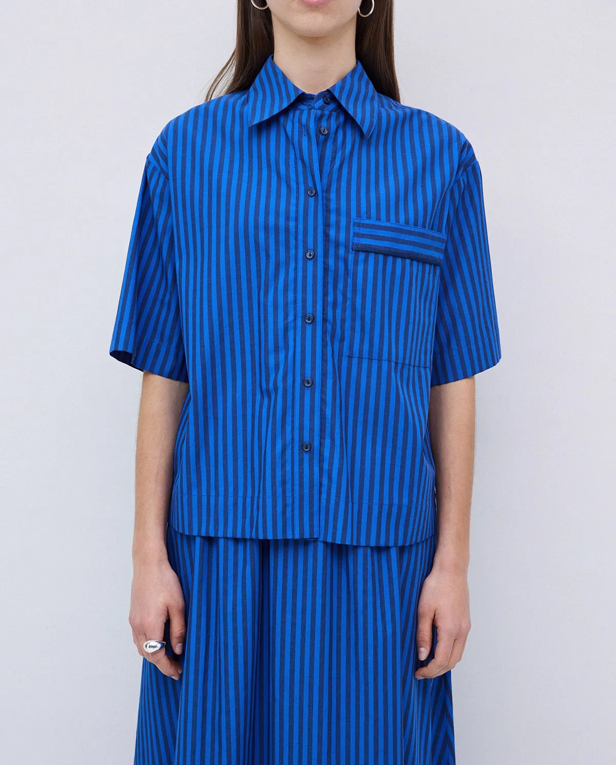 Yerse | Striped Poplin Shirt - Blue sold by Fort