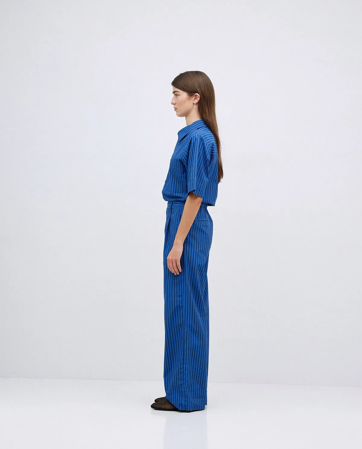 Yerse | Striped Cotton Long Jumpsuit - Blue sold by Fort product image thumbnail 5