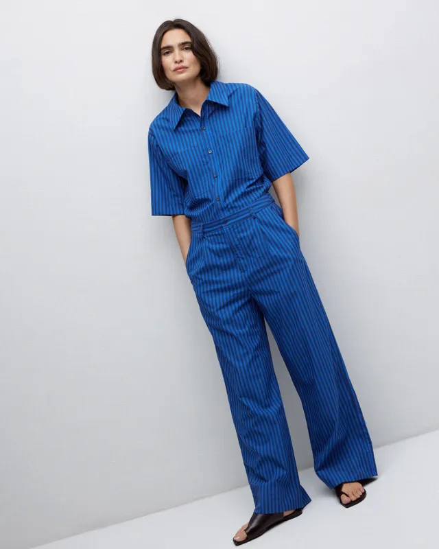 Yerse | Striped Cotton Long Jumpsuit - Blue sold by Fort