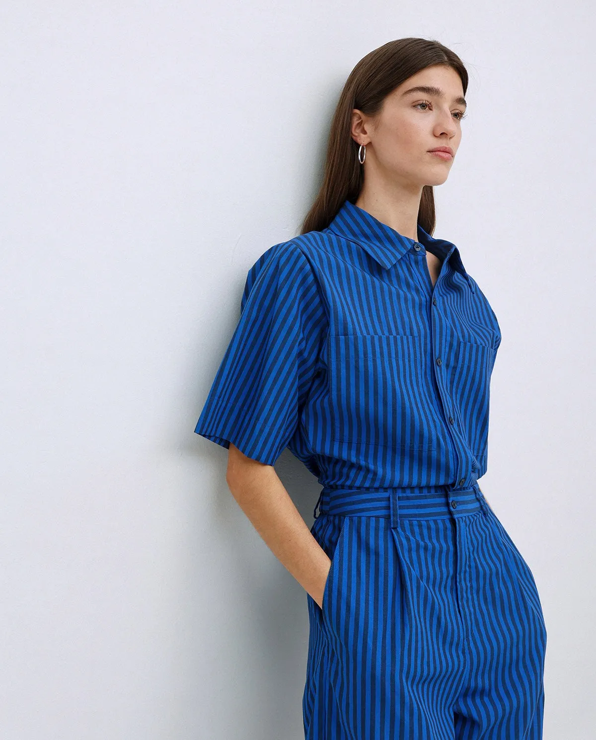 Yerse | Striped Cotton Long Jumpsuit - Blue sold by Fort product image thumbnail 4