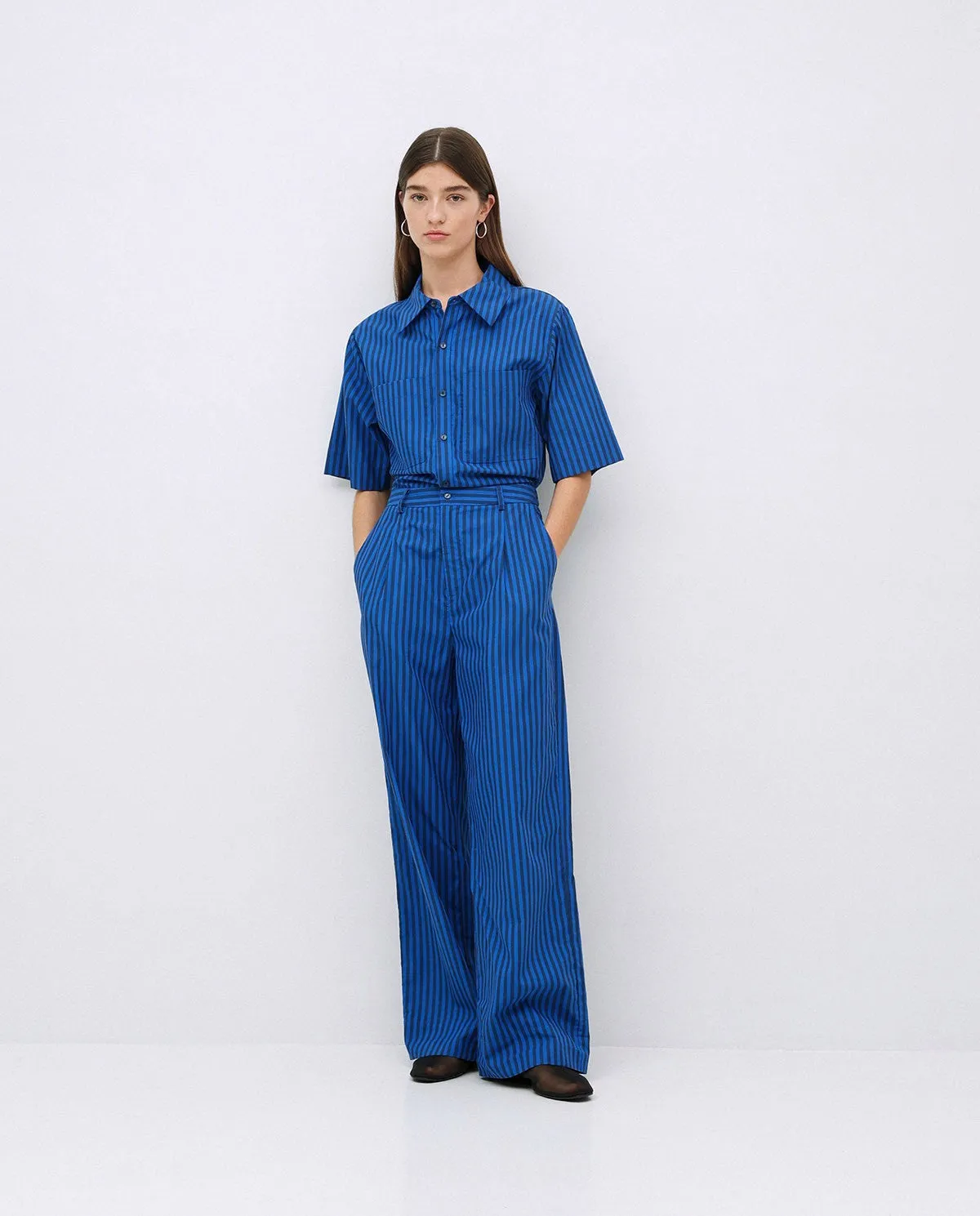 Yerse | Striped Cotton Long Jumpsuit - Blue sold by Fort product image thumbnail 2