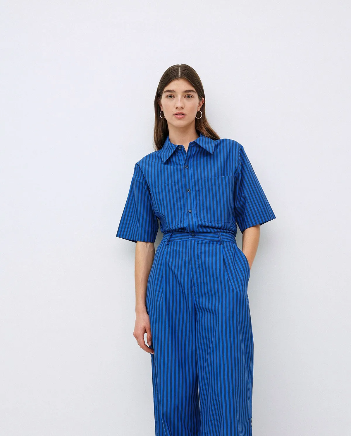 Yerse | Striped Cotton Long Jumpsuit - Blue sold by Fort product image thumbnail 3