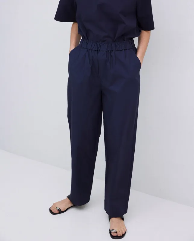 Yerse | Cotton Balloon-Fit Trousers - Navy sold by Fort