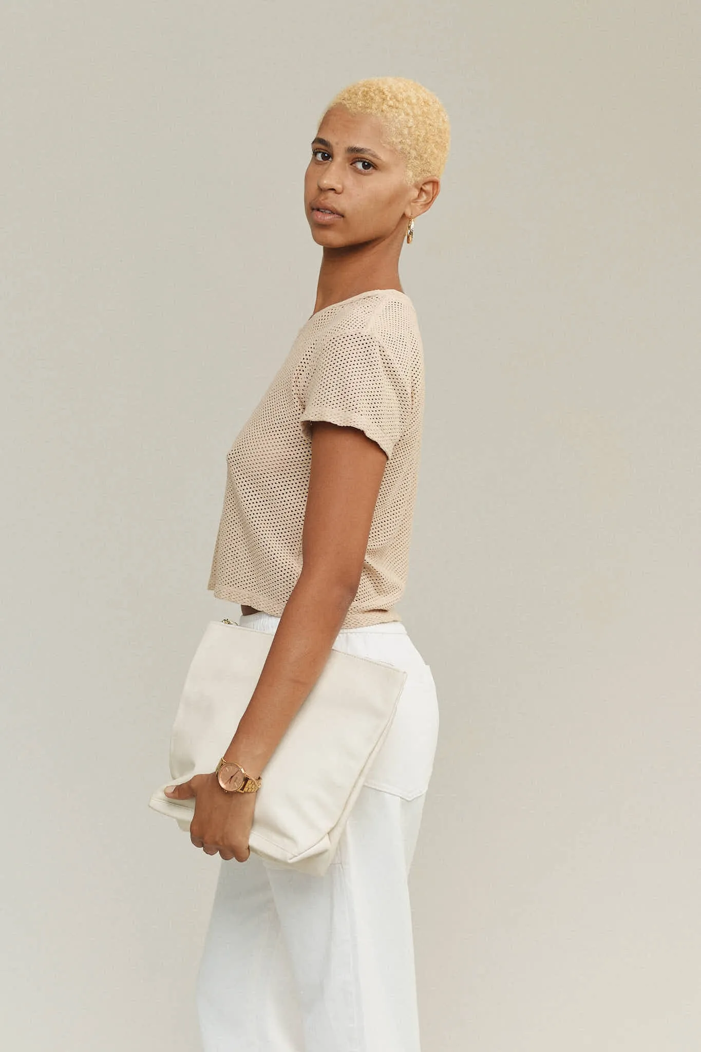 Jungmaven | Carmen Mesh Cropped Tee - Sunset Coral sold by Fort product image thumbnail 3