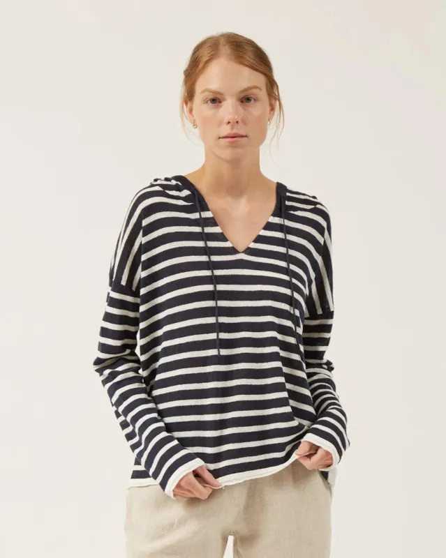 Naïf | Louise Linen Hoodie - Navy/White Striped sold by Fort