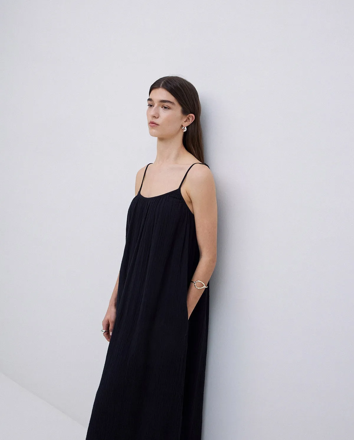Yerse | Black Tank Dress, Gauzy Cotton sold by Fort product image thumbnail 4