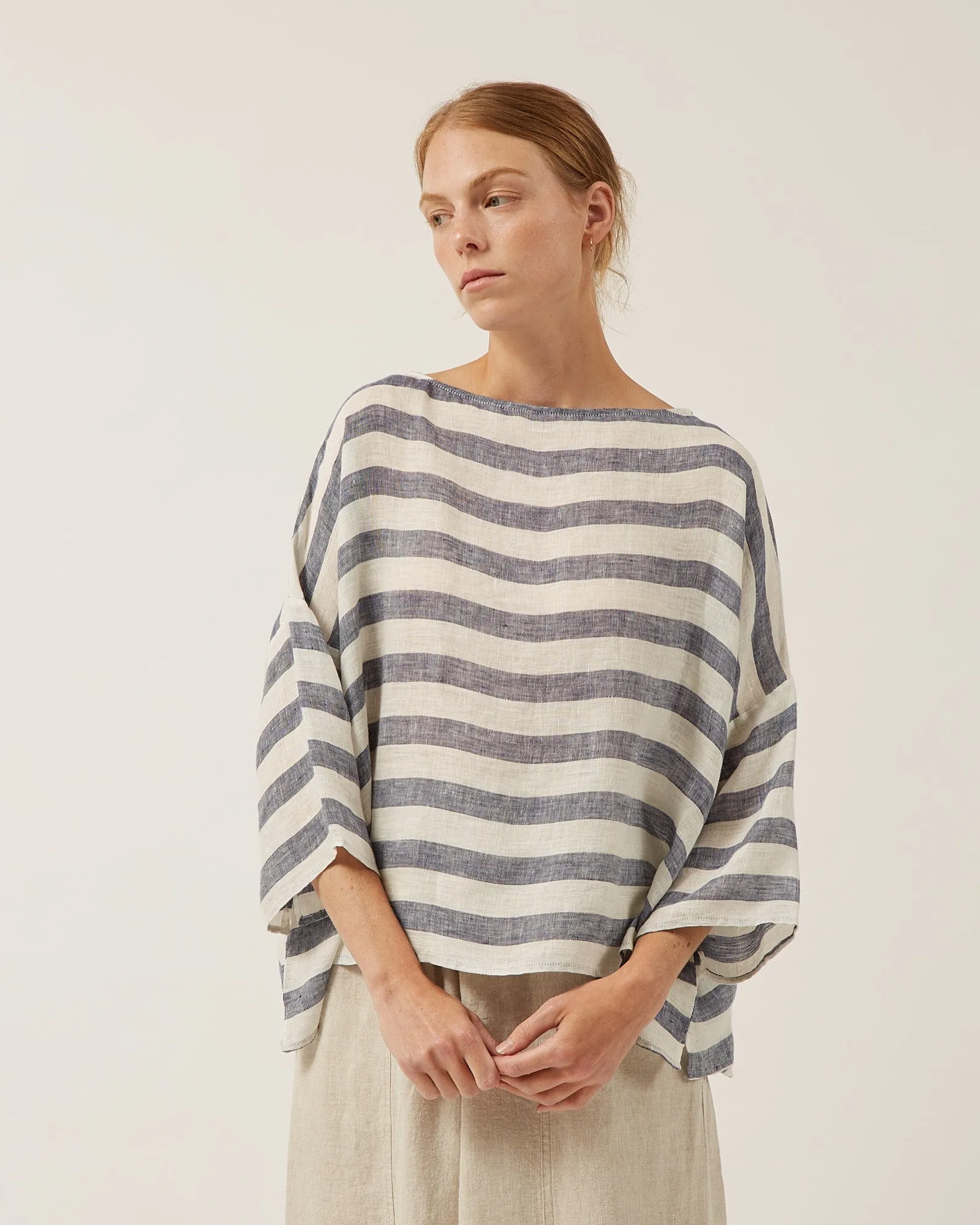Naïf | Lieke Linen Top -Indigo/White Stripes sold by Fort