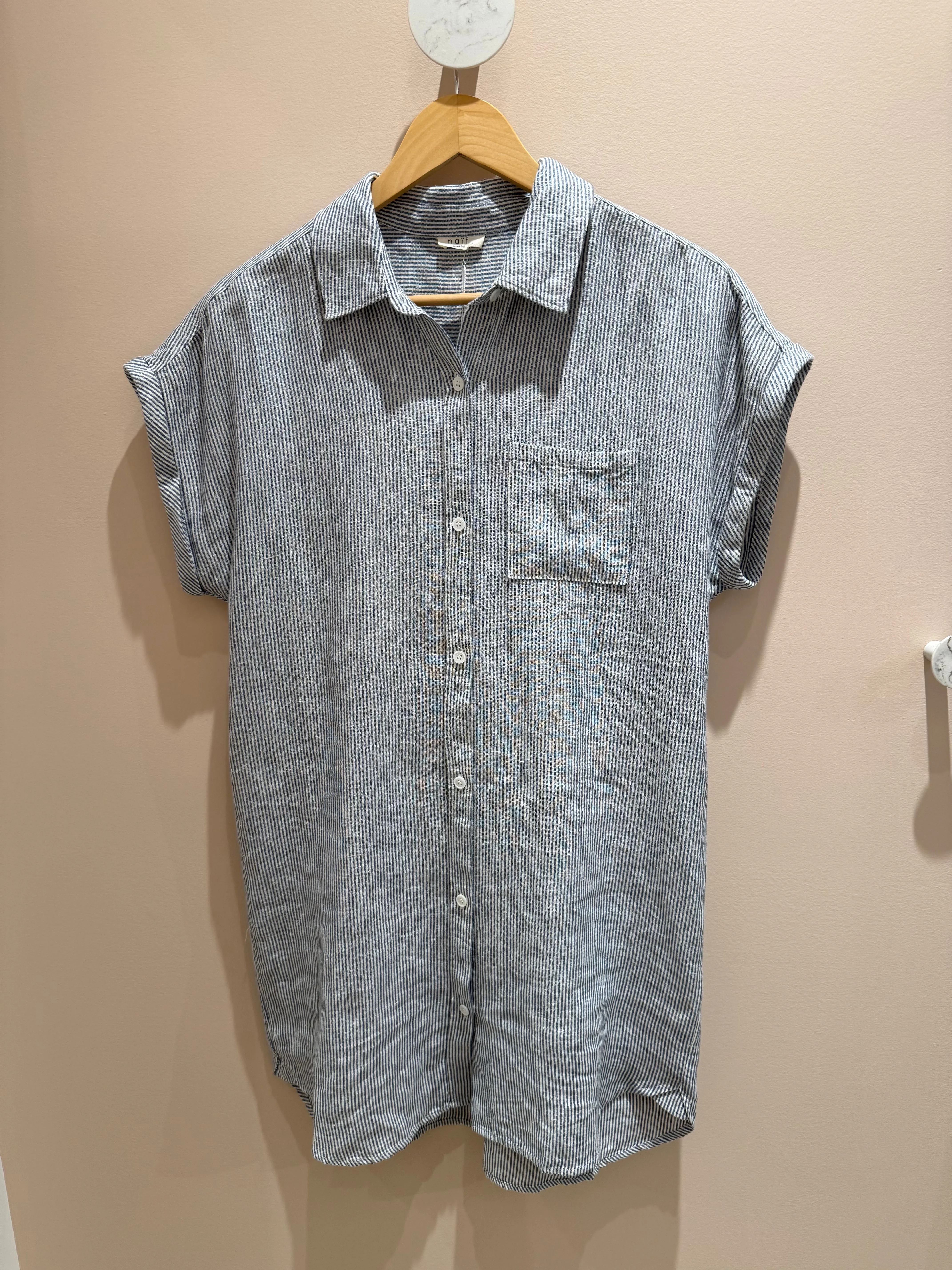 Naïf | Reese Dress - Washed Linen-Ivory/Ink Stripes sold by Fort