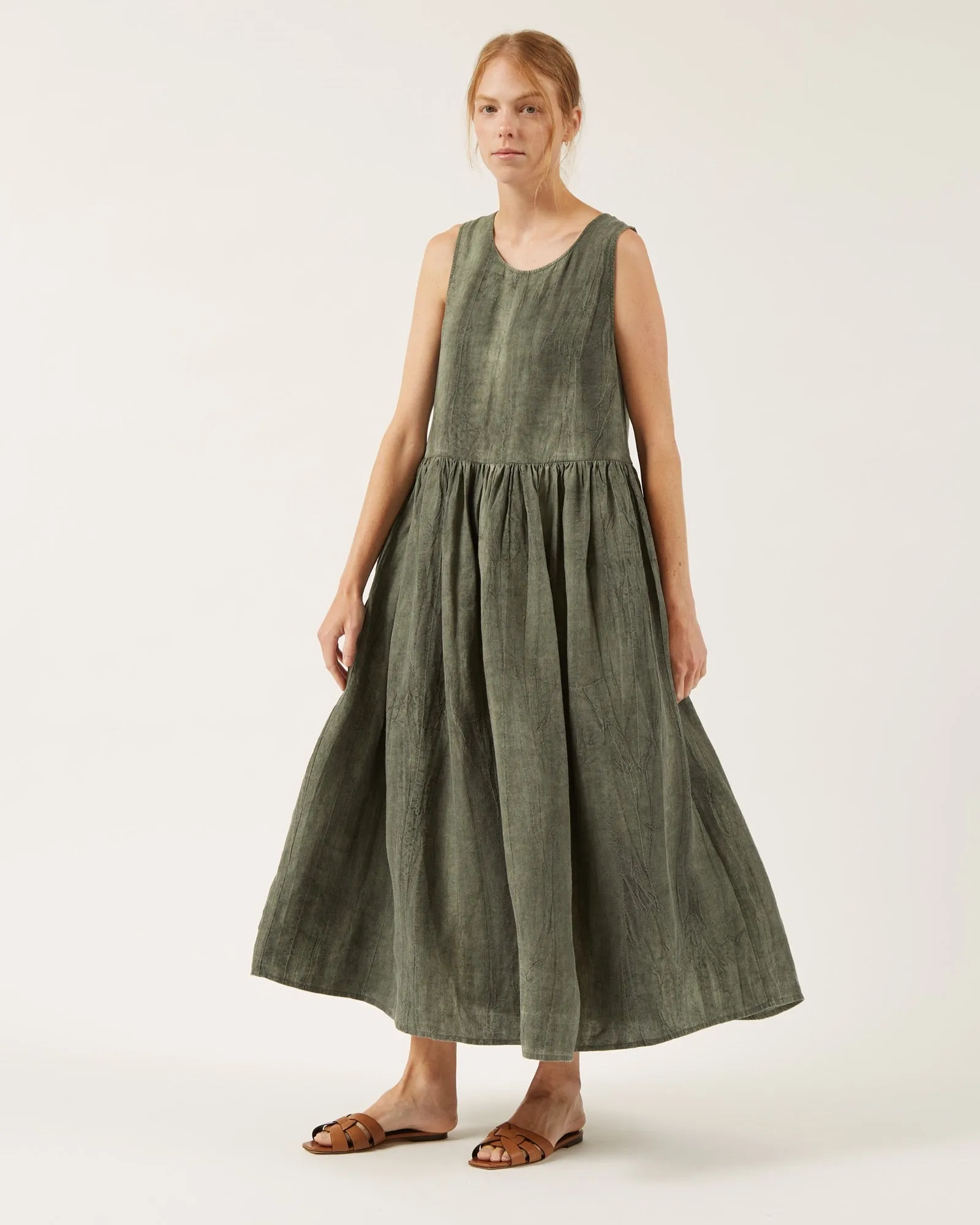 Naïf | Calla Dress - Crinkle Linen Olive Green sold by Fort