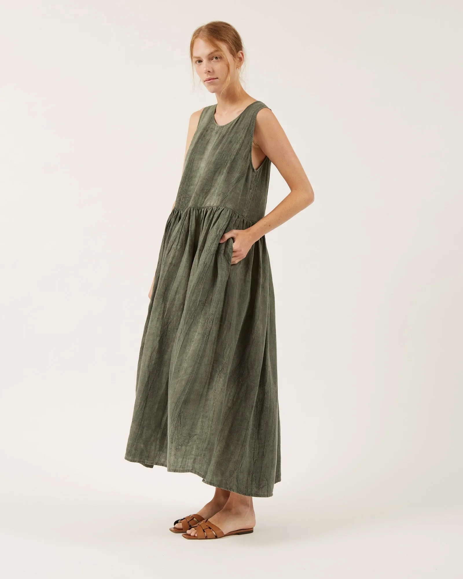 Naïf | Calla Dress - Crinkle Linen Olive Green sold by Fort product image thumbnail 3