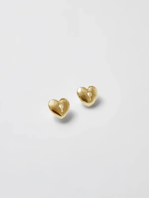 Wolf Circus | Heart Lock Studs in Gold sold by Fort