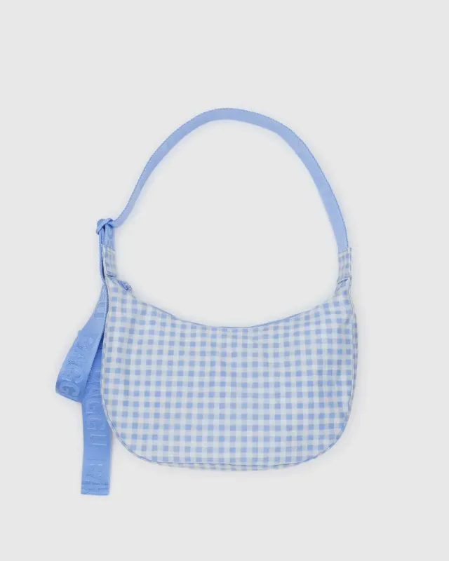 Baggu | Medium Nylon Crescent Bag - Light Blue Gingham sold by Fort