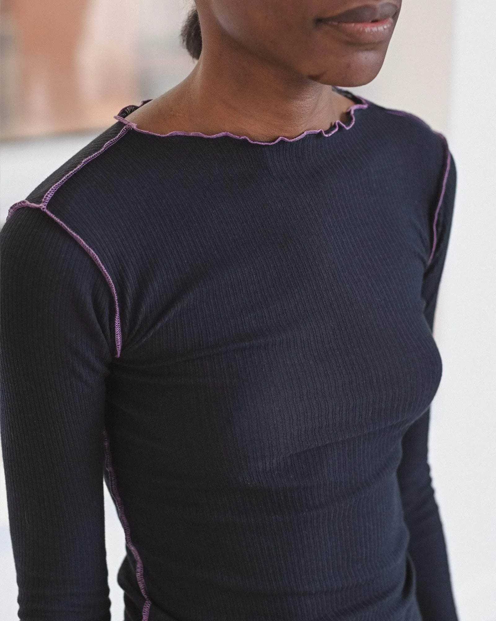Baserange | Vein Longsleeve Tee - Fine Organic Cotton Rib - Navy/ Purple sold by Fort product image thumbnail 4