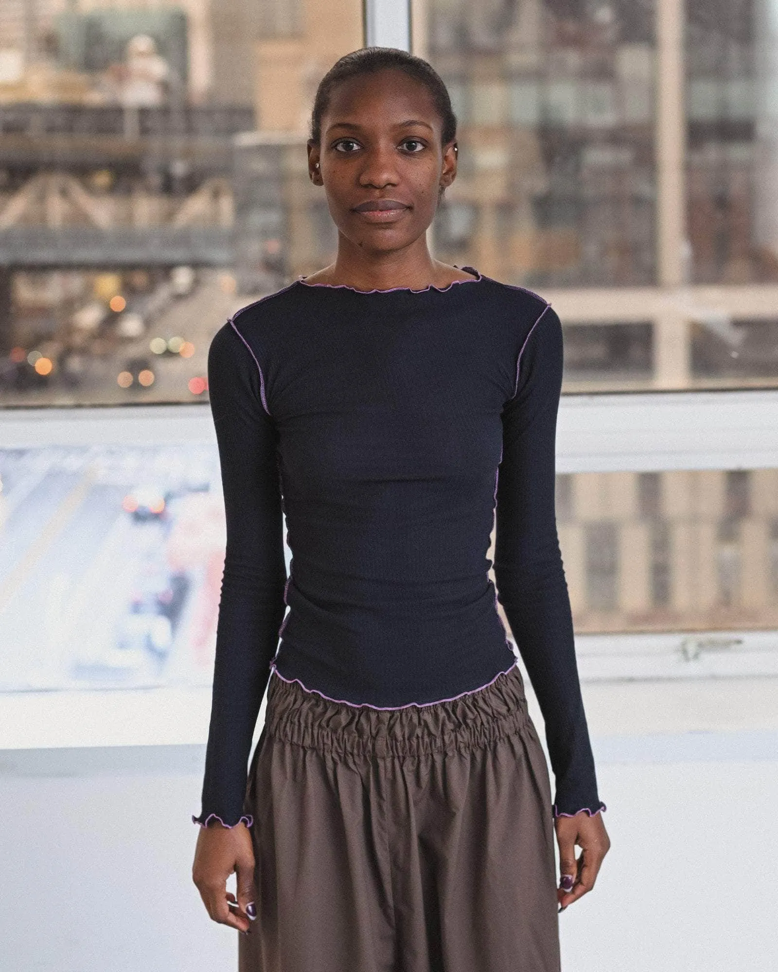 Baserange | Vein Longsleeve Tee - Fine Organic Cotton Rib - Navy/ Purple sold by Fort