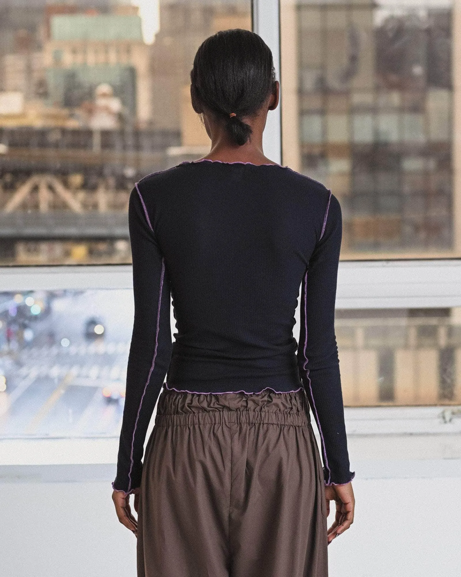 Baserange | Vein Longsleeve Tee - Fine Organic Cotton Rib - Navy/ Purple sold by Fort product image thumbnail 2