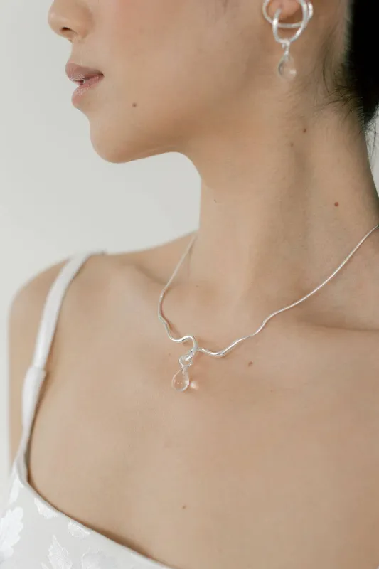 Kara Yoo | Maeva Necklace + Small Drop Charm - Silver & Ice sold by Fort