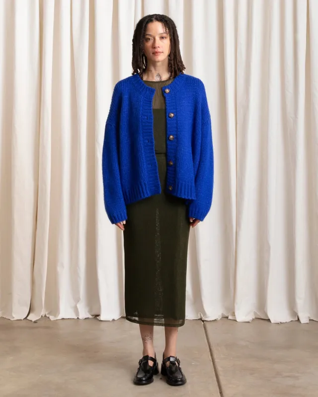 Ali Golden | Merino Crew Neck Cardigan - Cobalt sold by Fort