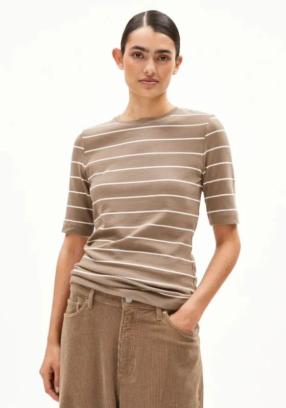 Armed Angels | Jaanisara Fine Stripes Shirts -  Walnut Cream-Oatmilk sold by Fort