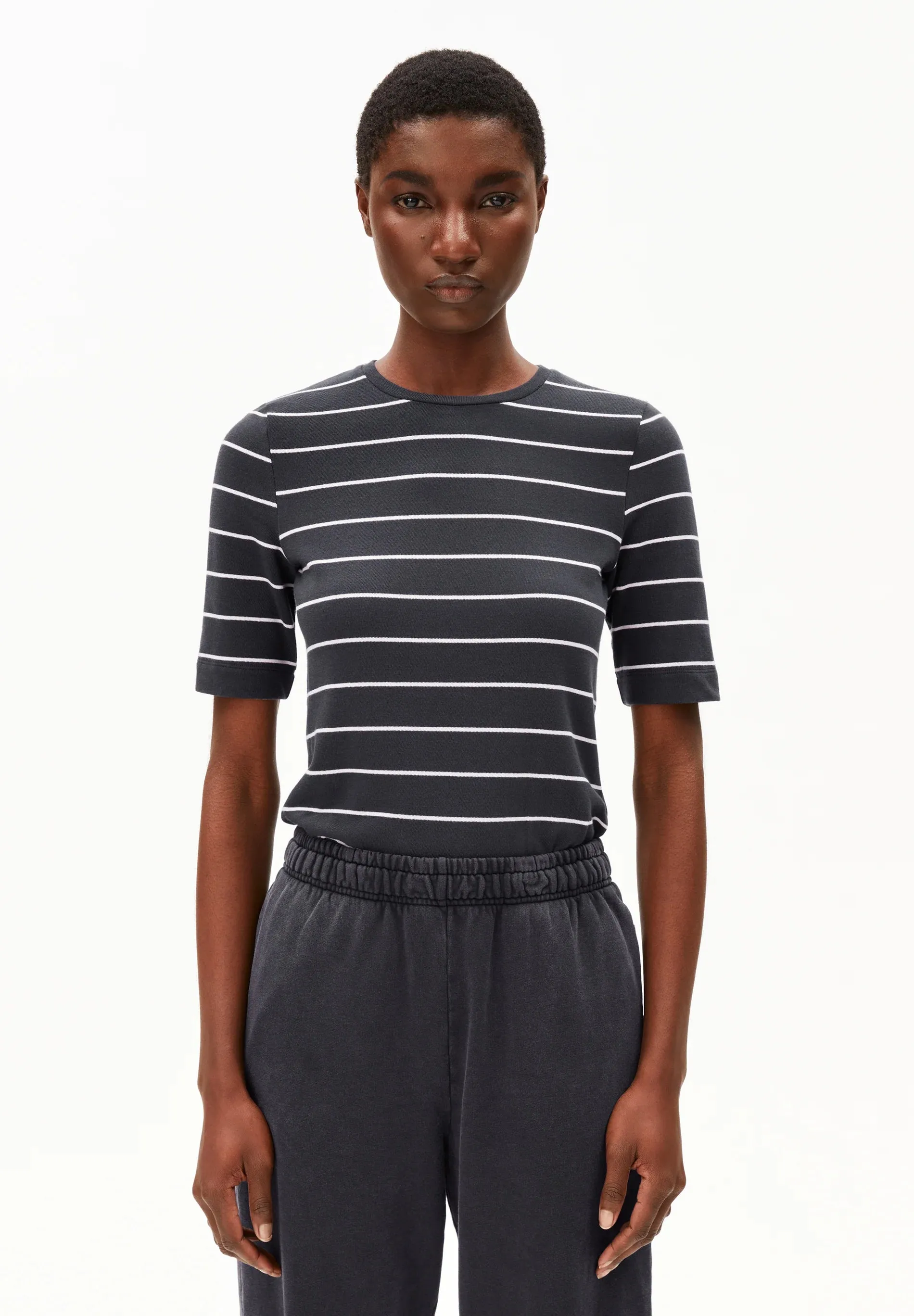 Armed Angels | Jaanisara Fine Stripes Shirts - Dark Steel/Oatmilk sold by Fort