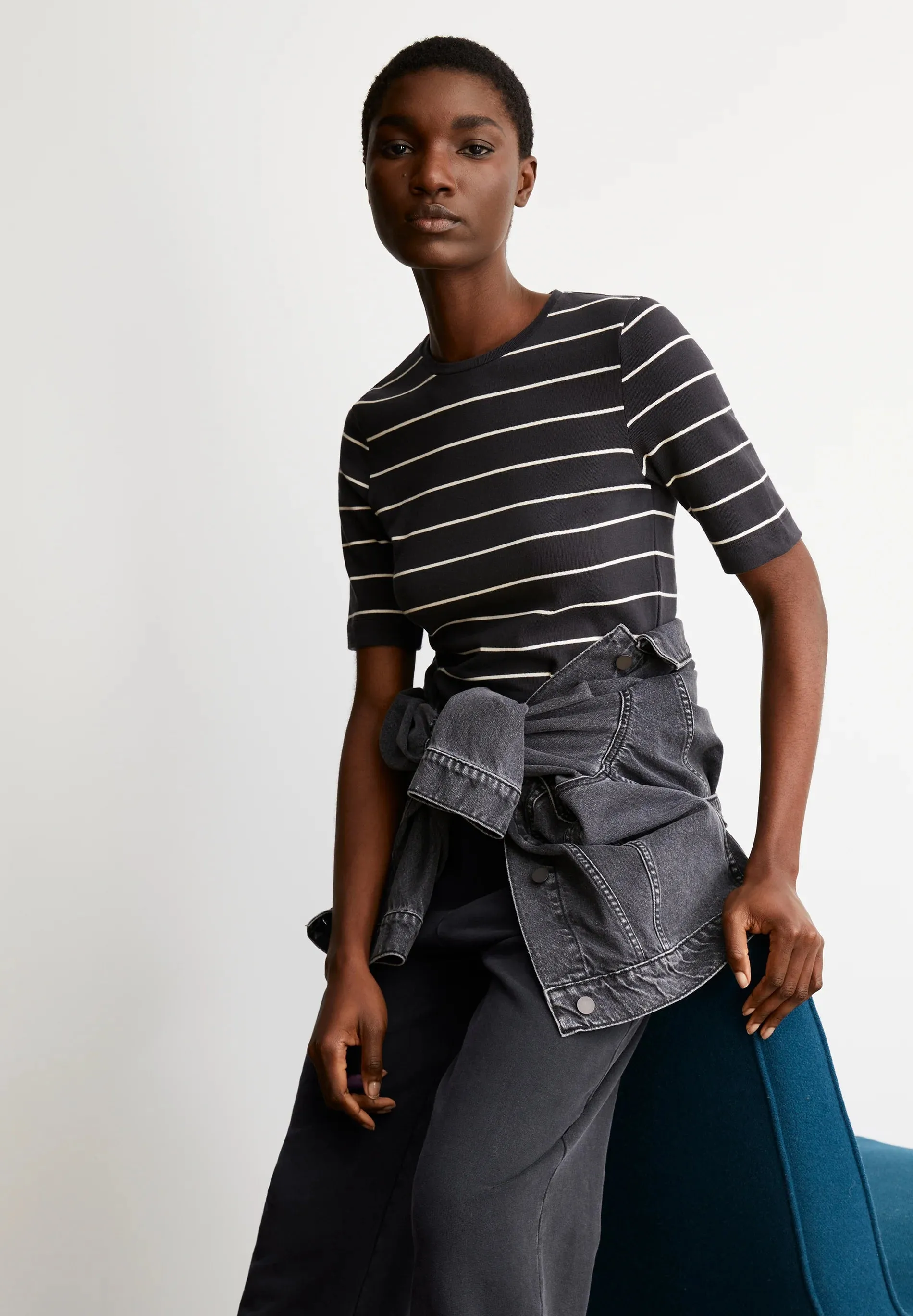 Armed Angels | Jaanisara Fine Stripes Shirts - Dark Steel/Oatmilk sold by Fort product image thumbnail 4