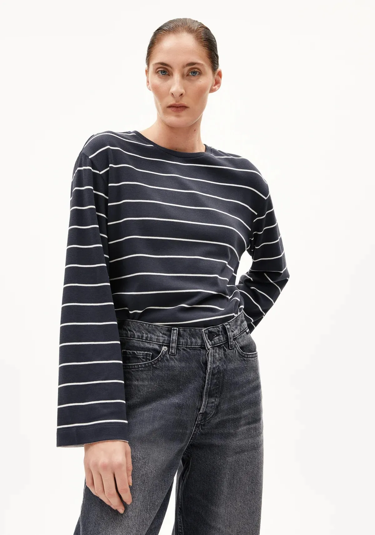 ARMEDANGELS | Marynaa Fine Striped Shirt - Dark Steel / Oatmilk sold by Fort