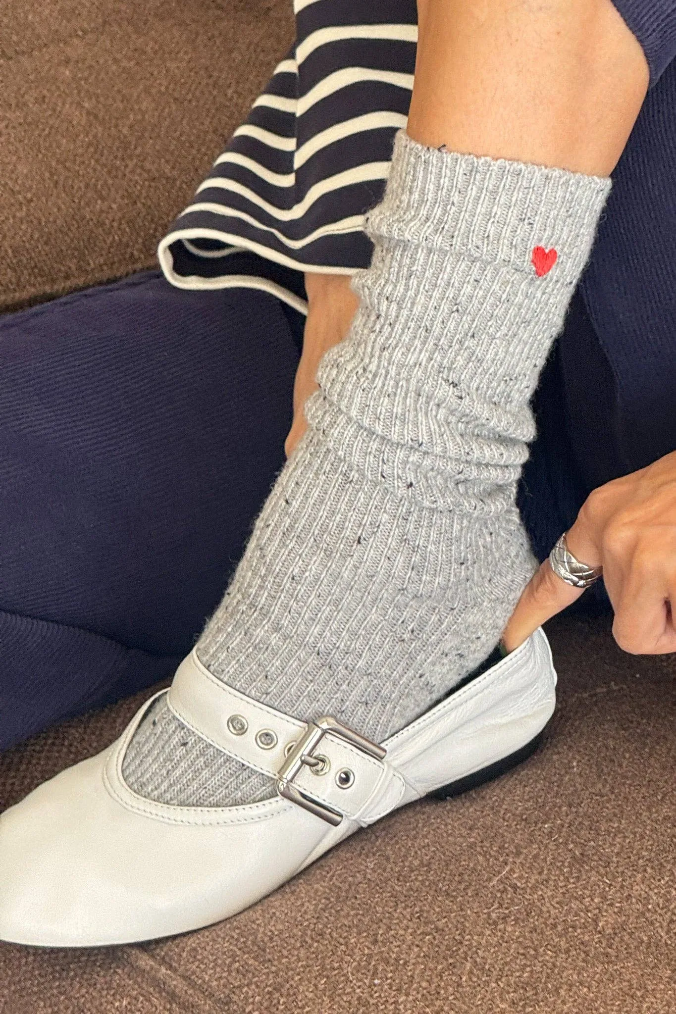 Le Bon Shoppe | Embroidered Snow Socks - Cookies and Cream & Heart sold by Fort