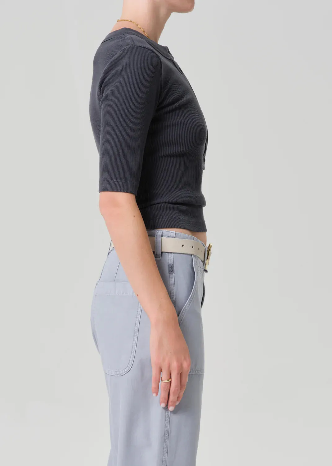 Citizens of Humanity | Nali Short Sleeve Henley - Charcoal Mineral sold by Fort product image thumbnail 2