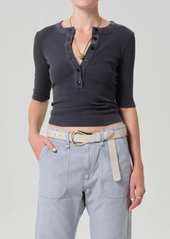 Citizens of Humanity | Nali Short Sleeve Henley - Charcoal Mineral made by Citizens Of Humanity