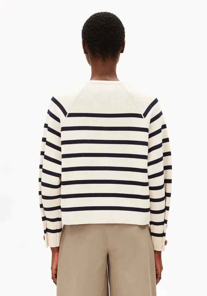 ARMEDANGELS | Placed Stripe Knit Cardigan - Oatmilk/Night Sky sold by Fort product image thumbnail 3
