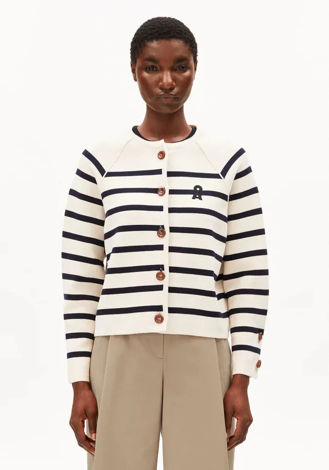 ARMEDANGELS | Placed Stripe Knit Cardigan - Oatmilk/Night Sky sold by Fort product image thumbnail 2