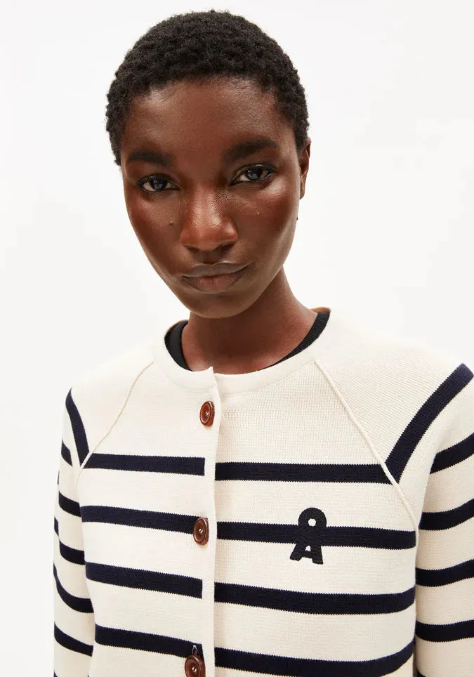 ARMEDANGELS | Placed Stripe Knit Cardigan - Oatmilk/Night Sky sold by Fort product image thumbnail 4