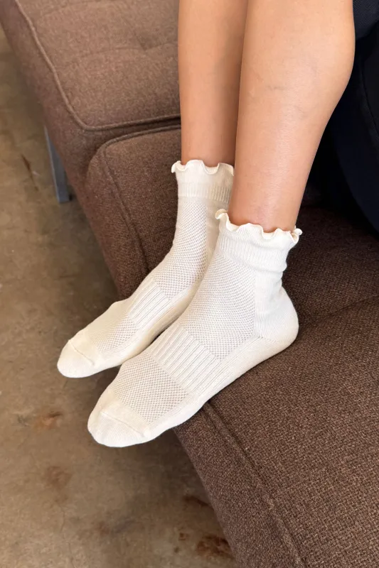 Le Bon Shoppe | Ruffled Hugger Crew Socks - Vanilla / Red made by Le Bon Shoppe