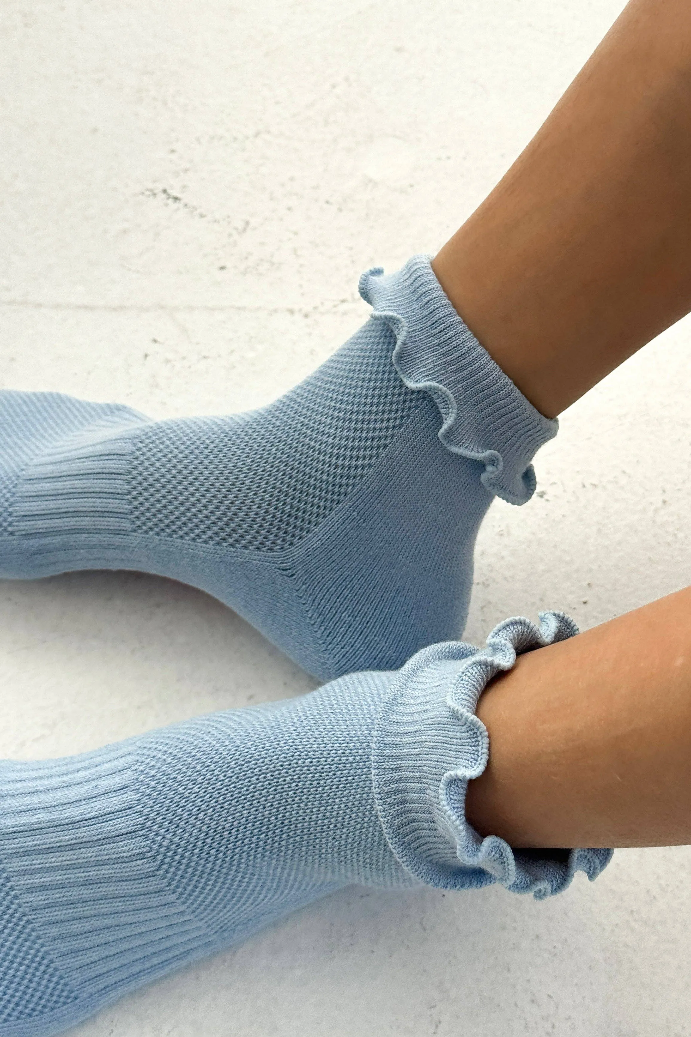 Le Bon Shoppe | Ruffled Hugger Crew Socks - Periwinkle / Red sold by Fort