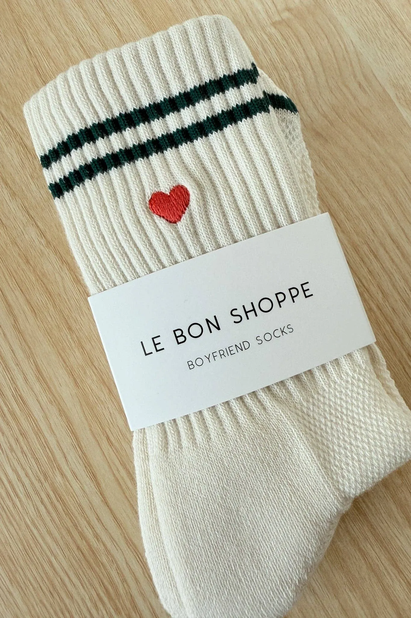 Le Bon Shoppe | Embroidered Boyfriend Socks - Parchment + Heart sold by Fort product image thumbnail 3