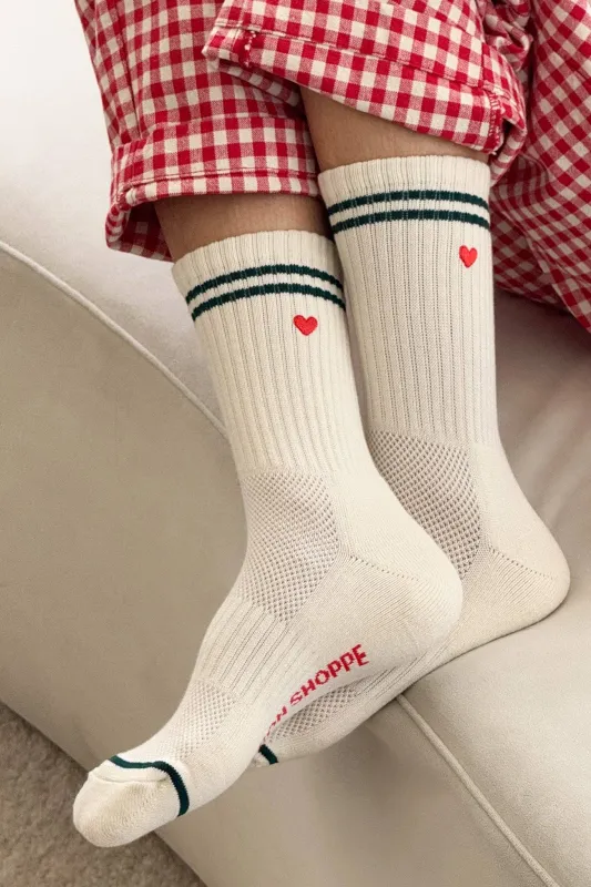 Le Bon Shoppe | Embroidered Boyfriend Socks - Parchment + Heart made by Le Bon Shoppe