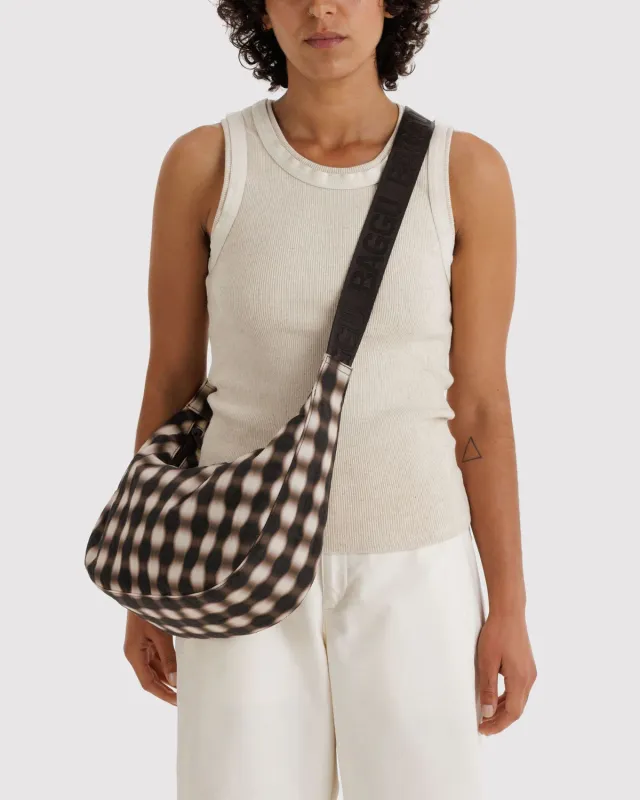 Baggu | Medium Nylon Crescent Bag - Blurred Gingham Brown sold by Fort
