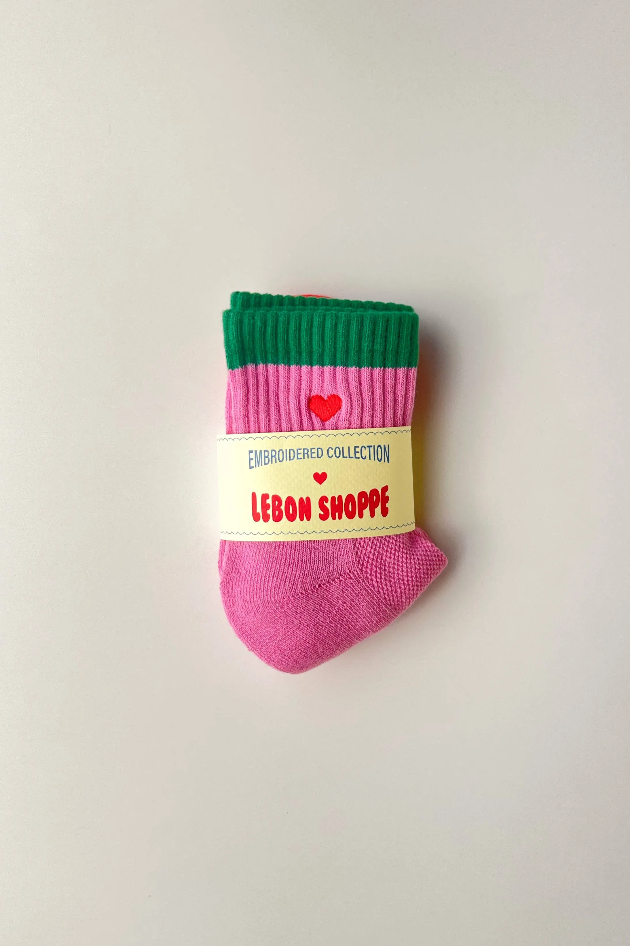 Le Bon Shoppe | Embroidered Color Block Girlfriend Socks - Rose / Green + Heart sold by Fort product image thumbnail 4