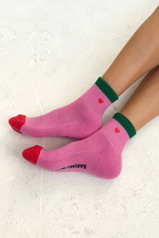 Le Bon Shoppe | Embroidered Color Block Girlfriend Socks - Rose / Green + Heart made by Le Bon Shoppe