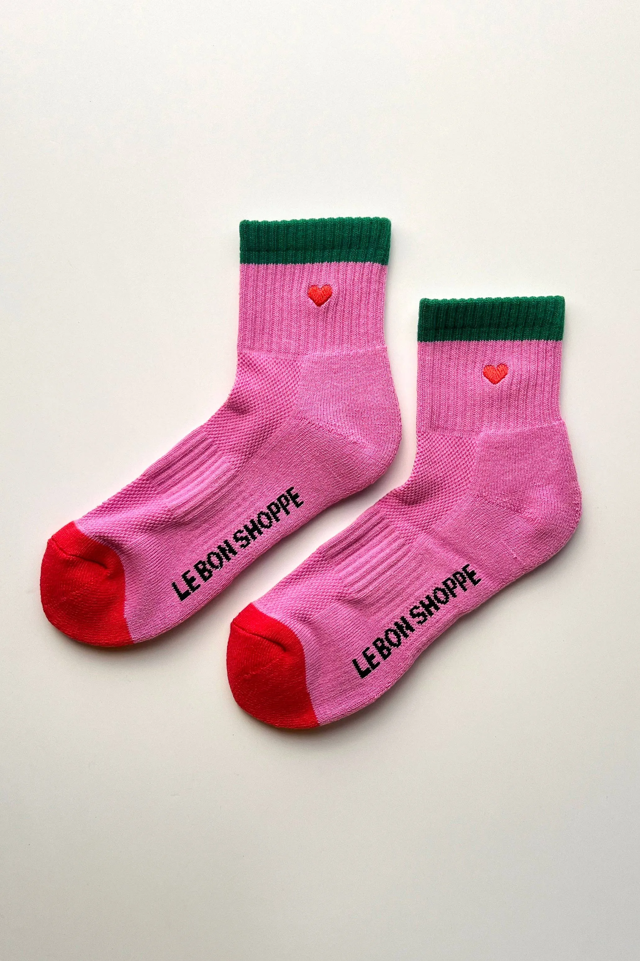 Le Bon Shoppe | Embroidered Color Block Girlfriend Socks - Rose / Green + Heart sold by Fort product image thumbnail 2