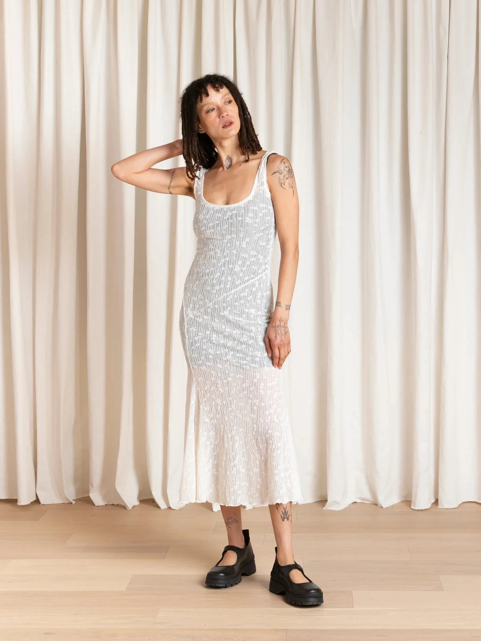 Ali Golden | Tank Dress with Astmetrical Hem - Cream Flower sold by Fort product image thumbnail 4