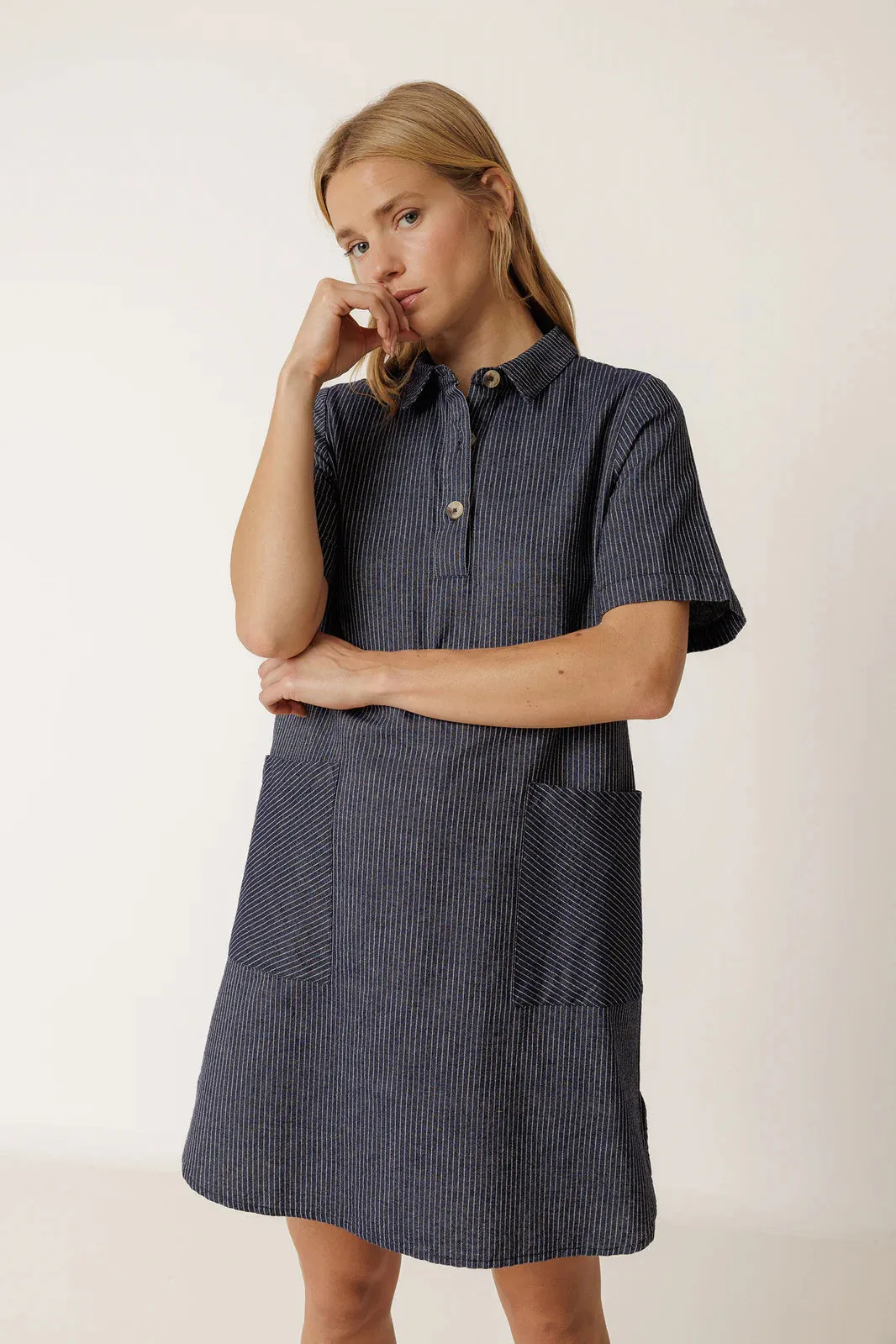 Indi + Cold | Polo-Collar Dress - Indigo Blue sold by Fort