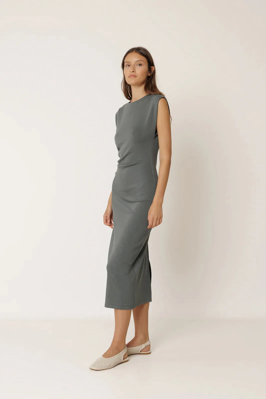 Indi + Cold | Fitted Pleated Dress -Anthracite sold by Fort product image thumbnail 2