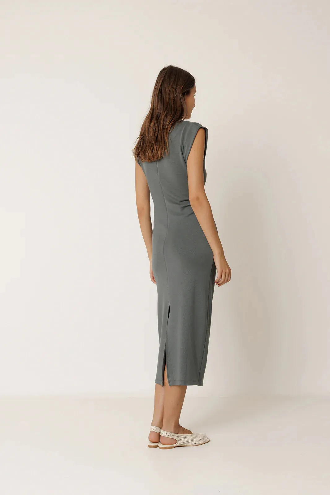 Indi + Cold | Fitted Pleated Dress -Anthracite sold by Fort product image thumbnail 4