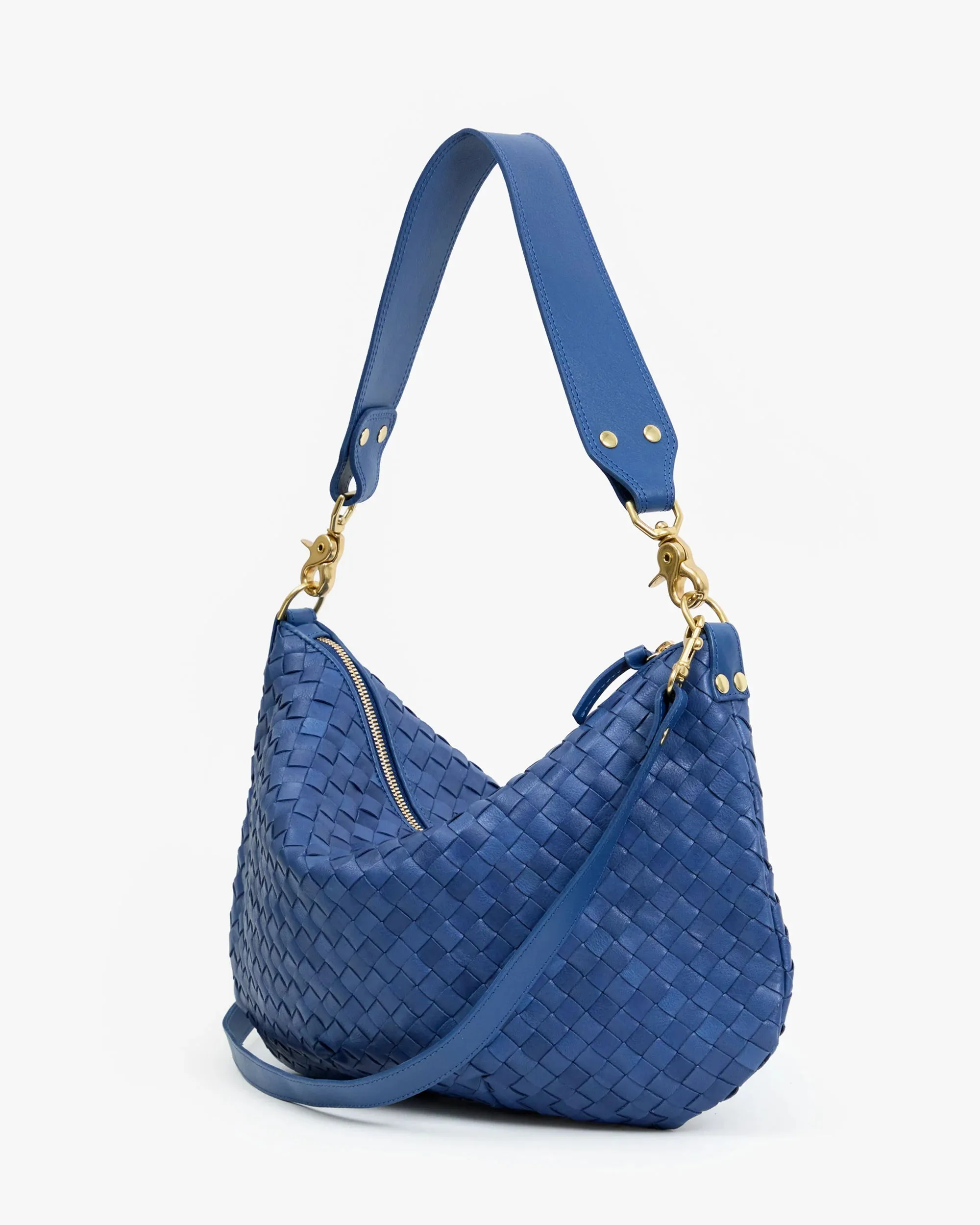 Clare V. | Moyen Messenger - French Blue Diagonal Weave sold by Fort