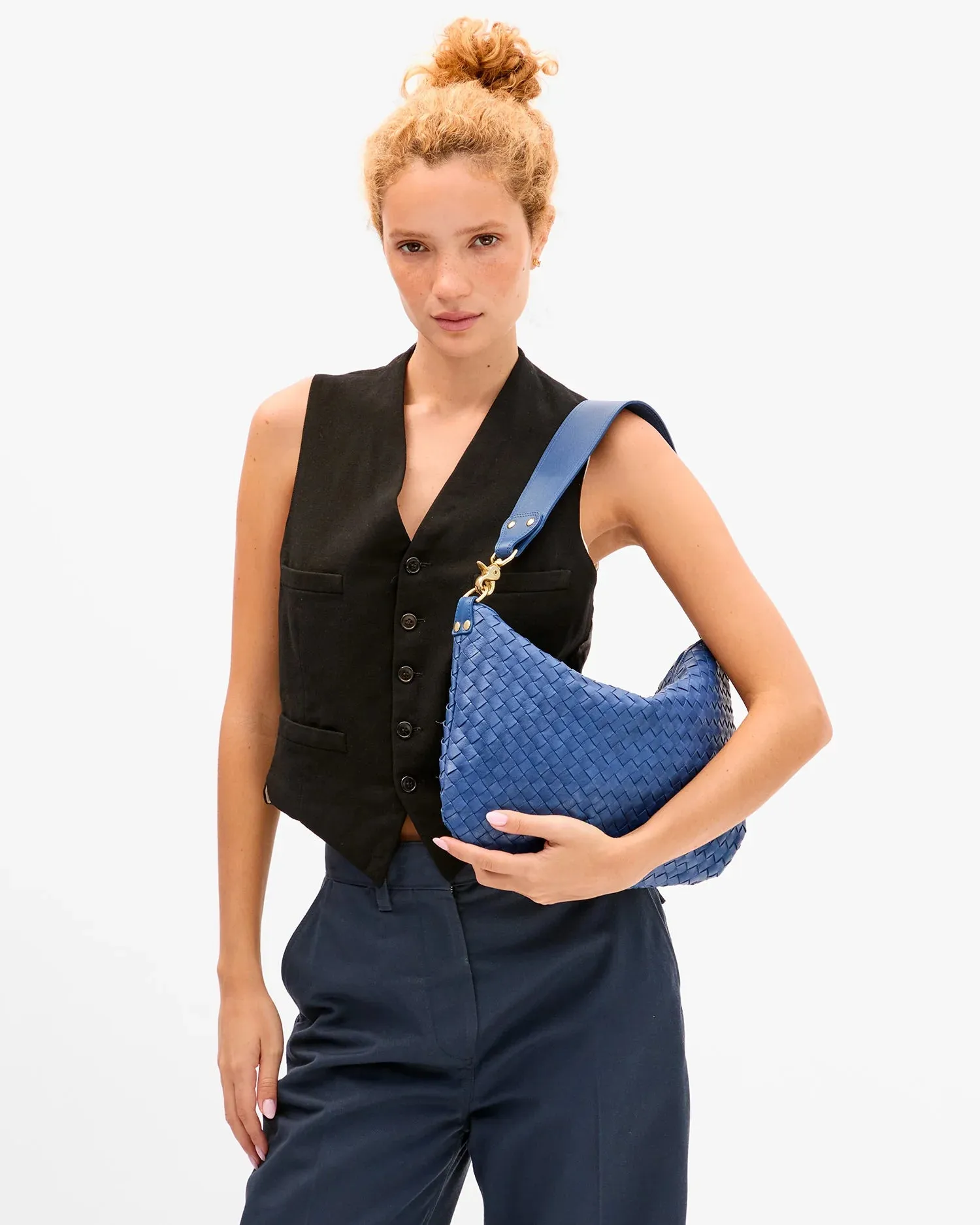 Clare V. | Moyen Messenger - French Blue Diagonal Weave sold by Fort product image thumbnail 3