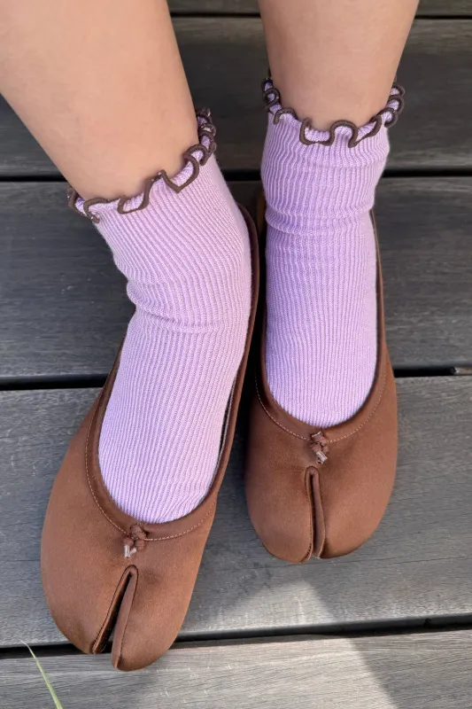 Le Bon Shoppe | The Petite Ruffled Modal Socks - Lilaic/ Brown made by Le Bon Shoppe