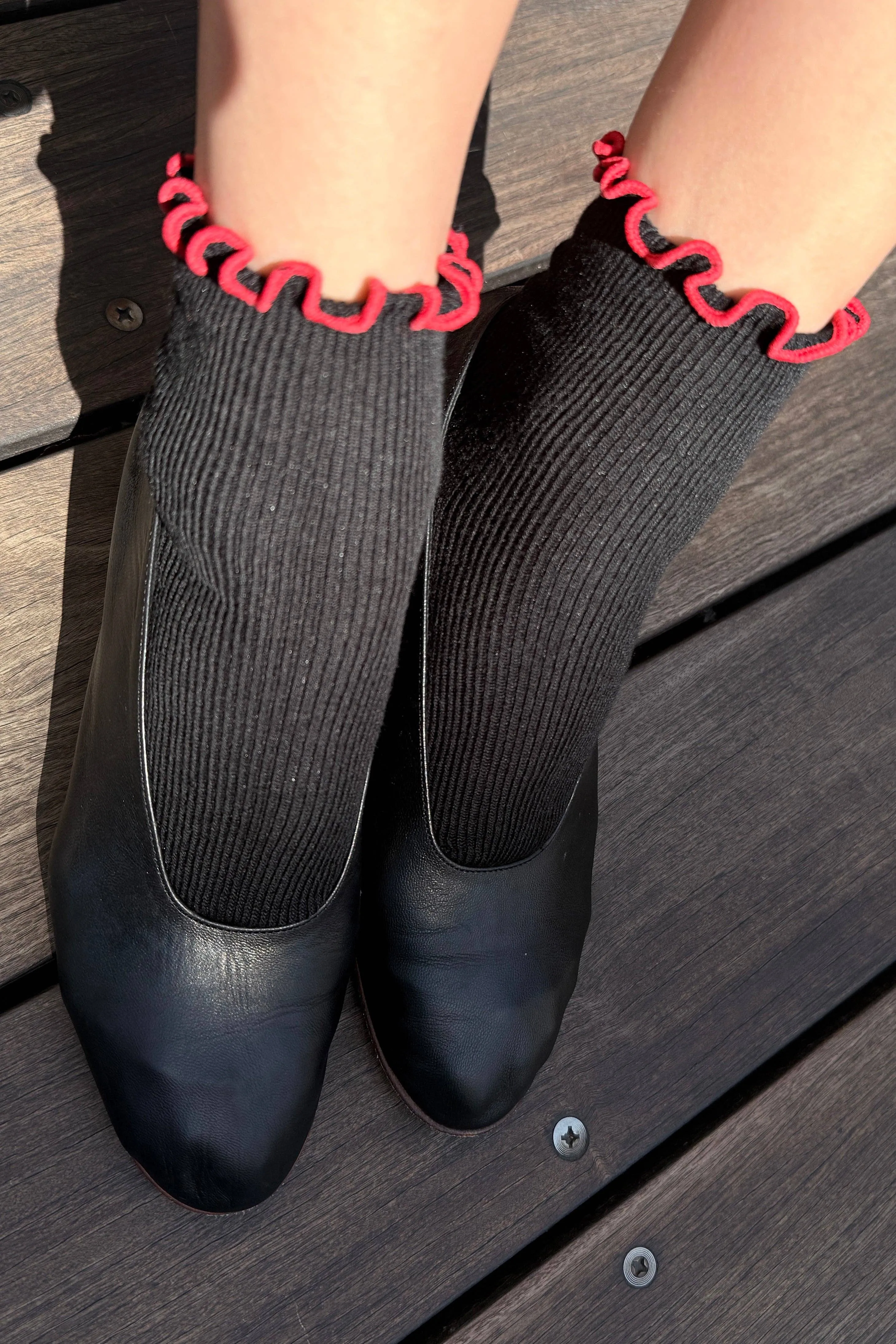 Le Bon Shoppe | The Petite Ruffled Modal Socks - Black/ Red sold by Fort product image thumbnail 3