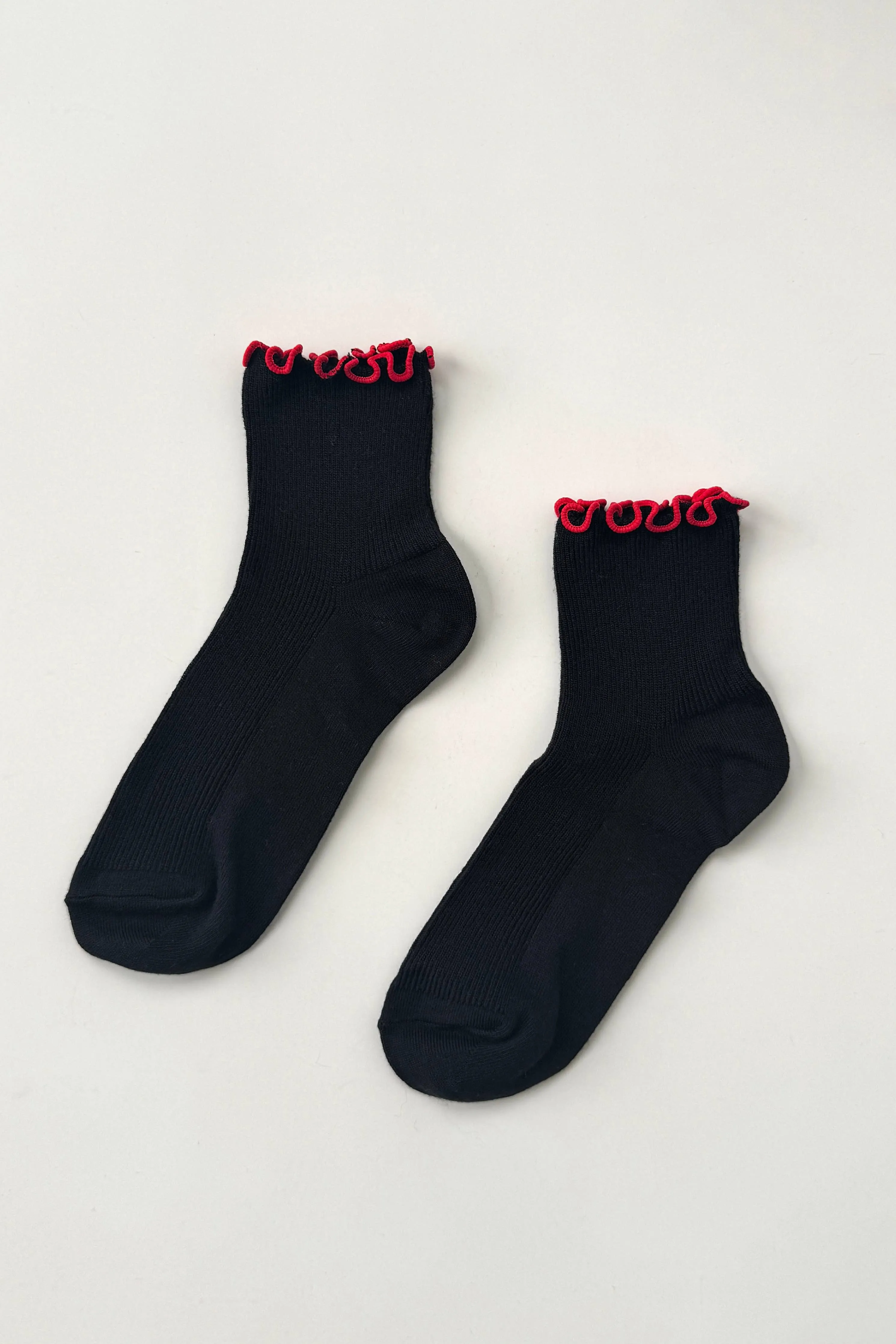 Le Bon Shoppe | The Petite Ruffled Modal Socks - Black/ Red sold by Fort product image thumbnail 2